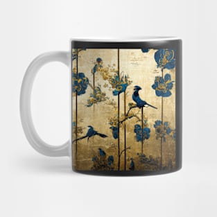 Blue and gold chinoiserie painting with birds and flowers Mug